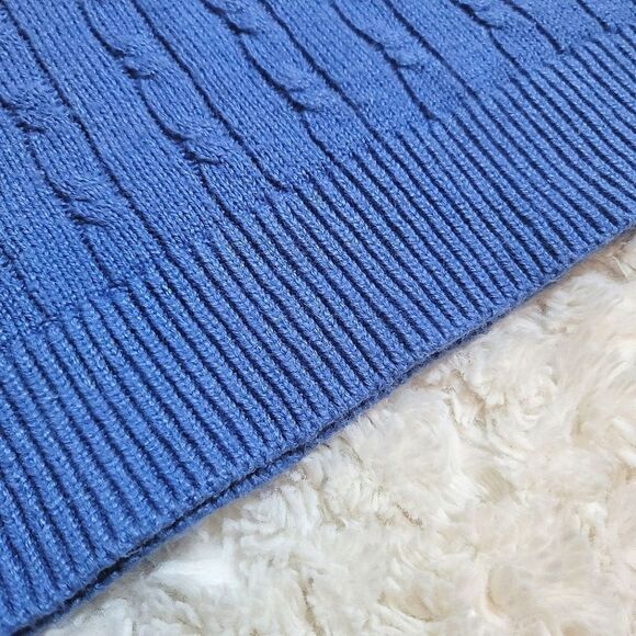 Talbots Blue Button Cuff Cable-Knit Ribbed Crew Neck Sweater - Picture 7 of 8